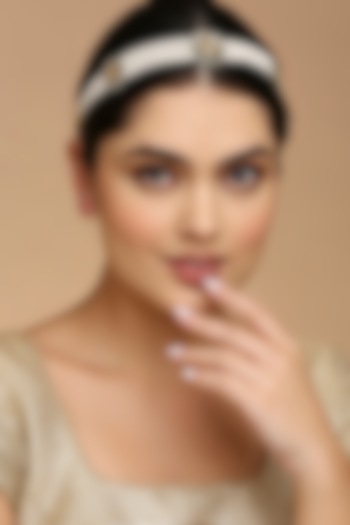 Gold Finish Kundan Polki & Pearl Mathapatti by Tad Accessories at Pernia's Pop Up Shop