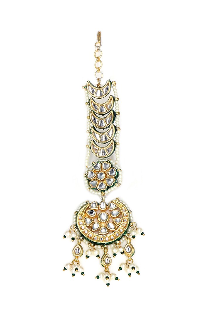 Gold Finish Kundan Polki Maangtikka by Tad Accessories at Pernia's Pop Up Shop