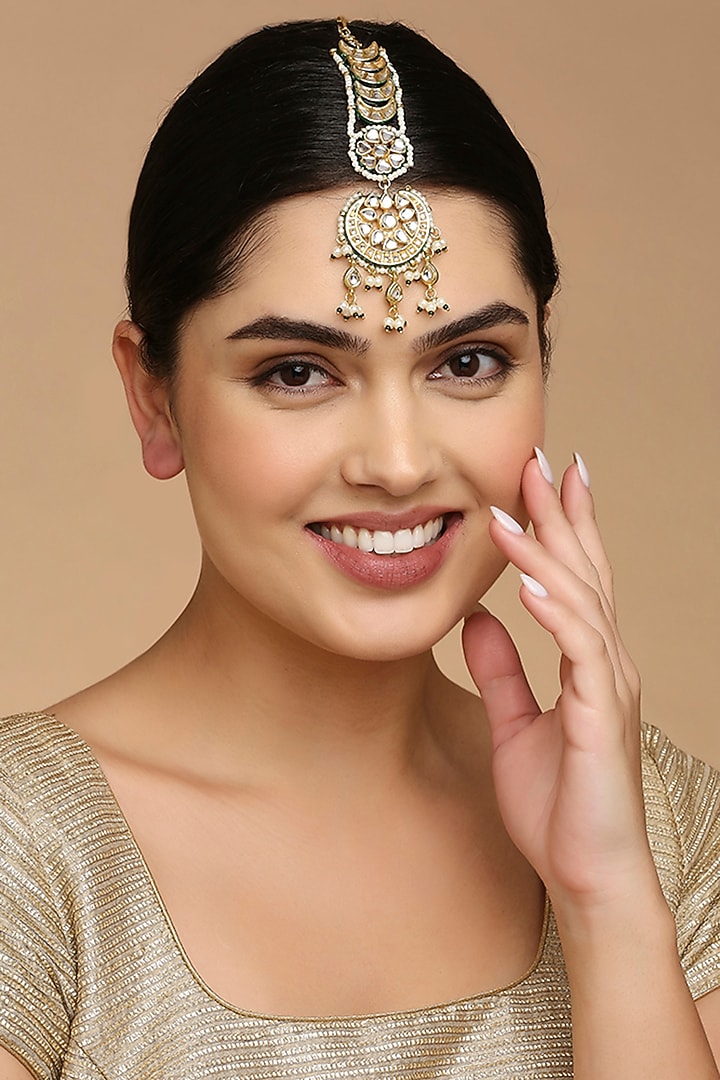 Gold Finish Kundan Polki Maangtikka by Tad Accessories at Pernia's Pop Up Shop