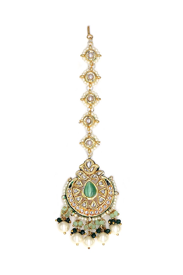 Gold Finish Kundan Polki Maangtikka by Tad Accessories at Pernia's Pop Up Shop