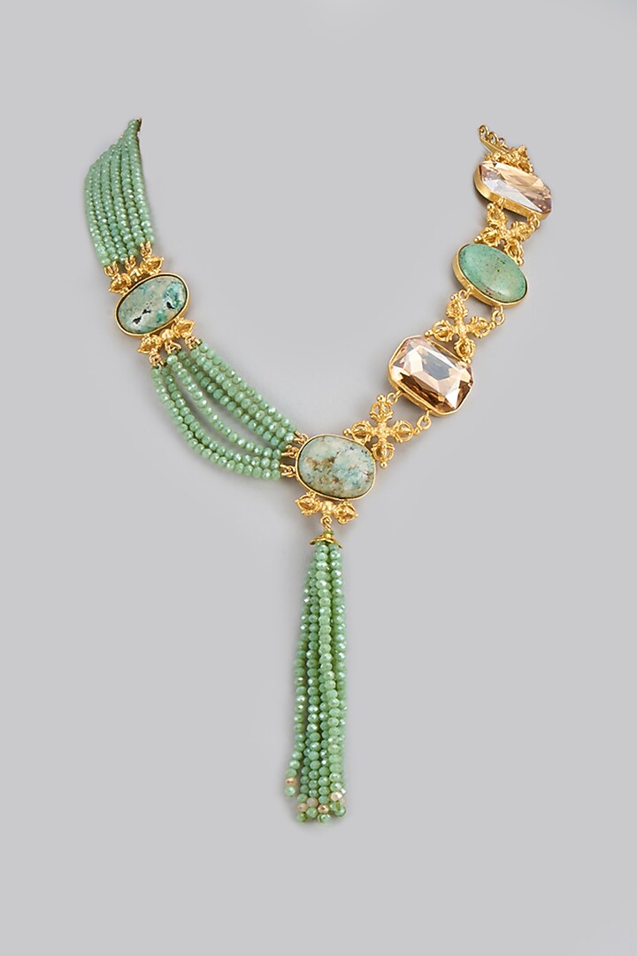 Gold Finish Semi-Precious Stone Necklace by Tad Accessories at Pernia's Pop Up Shop