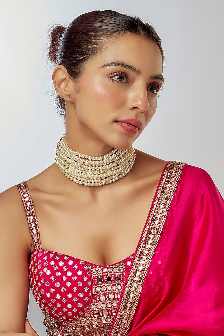 Gold Finish Faux Pearl Choker Necklace by Tad Accessories at Pernia's Pop Up Shop