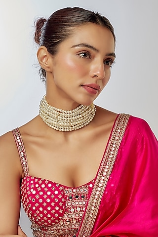 Gold Finish Faux Pearl Choker Necklace by Tad Accessories