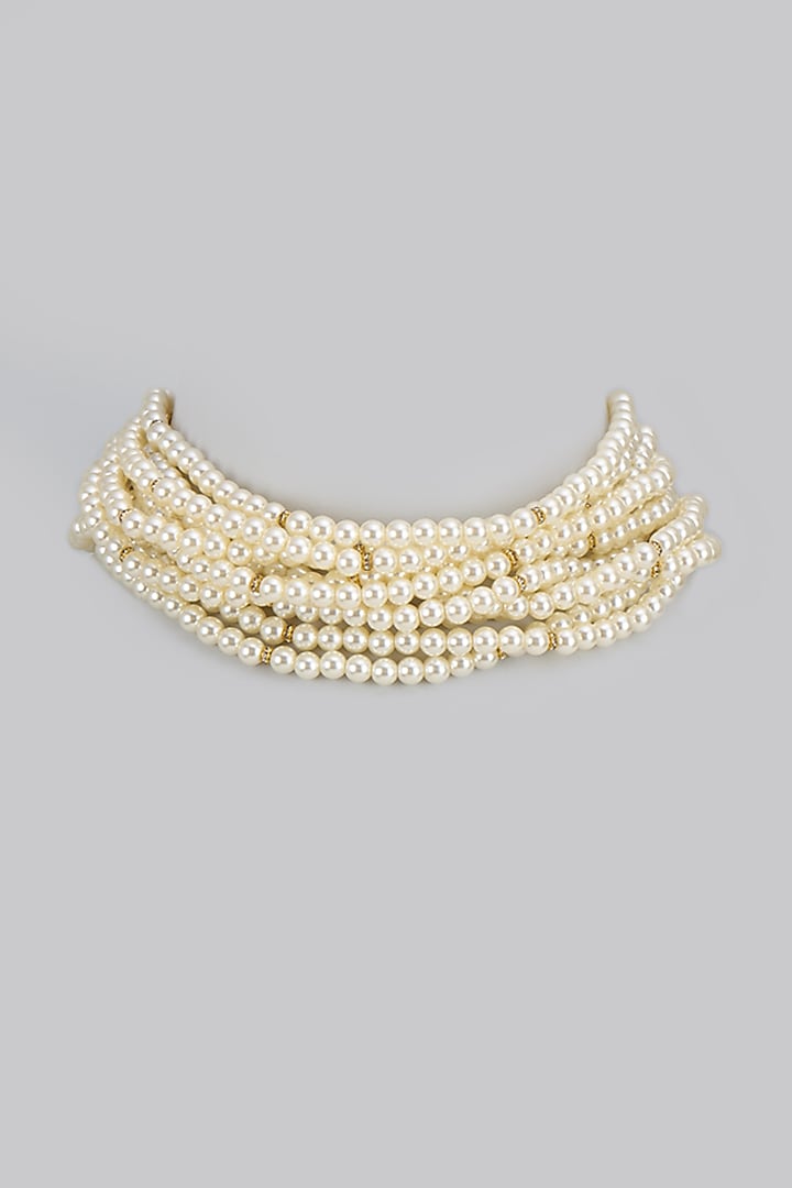 Gold Finish Faux Pearl Choker Necklace by Tad Accessories at Pernia's Pop Up Shop