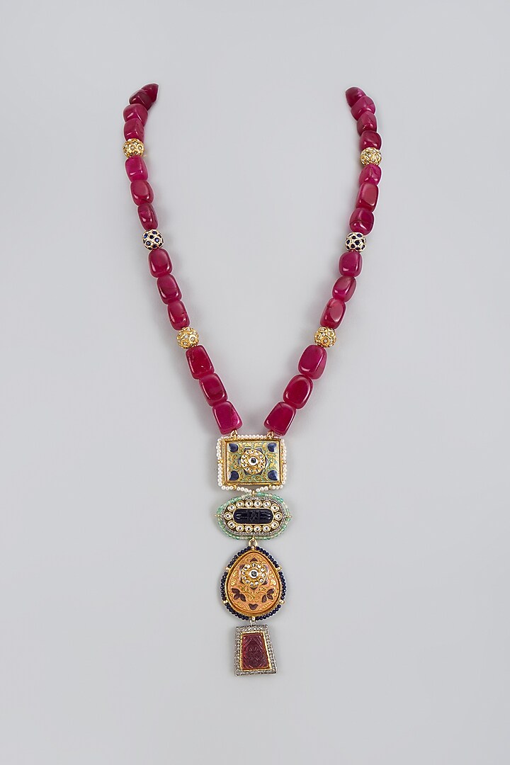 Gold Finish Semi-Precious Stone Necklace by Tad Accessories at Pernia's Pop Up Shop