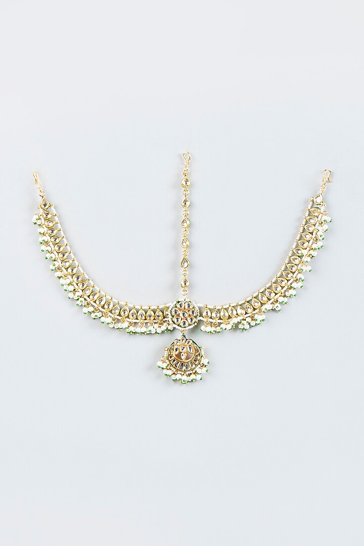 Gold Finish Faux Pearl Matha Patti by Tad Accessories at Pernia's Pop Up Shop