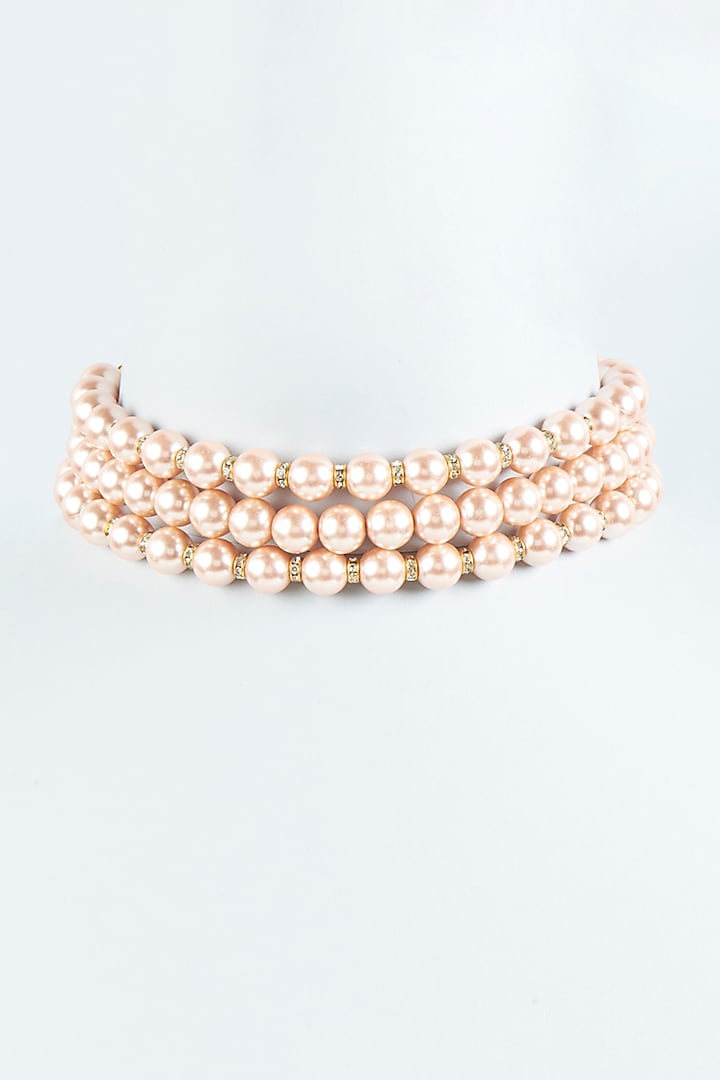 Gold Finish Champagne Beige Glass Pearl Choker Necklace by Tad Accessories at Pernia's Pop Up Shop