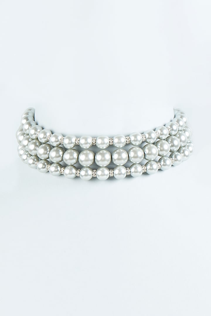 White Finish Grey Glass Pearl Choker Necklace by Tad Accessories at Pernia's Pop Up Shop