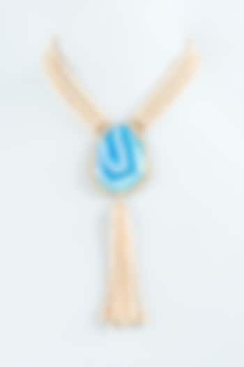 Gold Finish Sky Blue Agate Stone Necklace by Tad Accessories