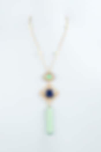 Gold Finish Aqua Green Semi-Precious Stone Long Necklace by Tad Accessories