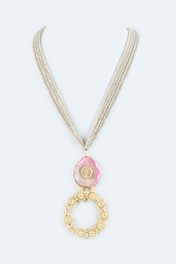 Gold Finish Agate Stone Necklace by Tad Accessories