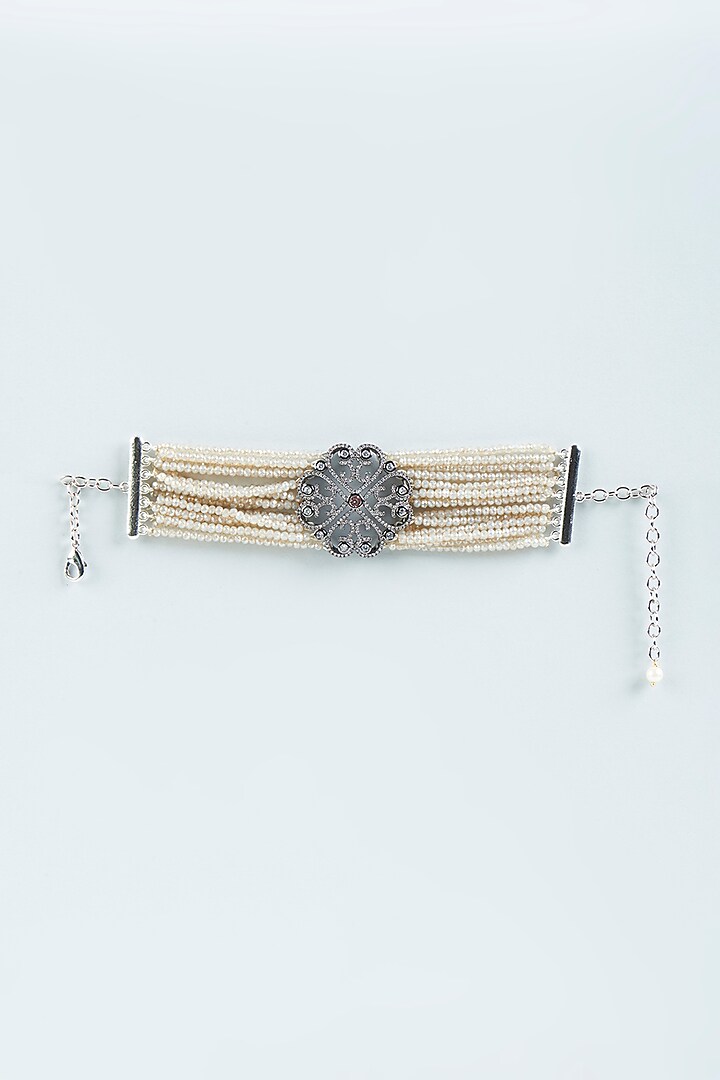 Black Rhodium Finish Beaded Bracelet by Tad Accessories