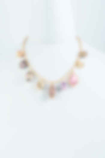 Gold Finish Semi Precious Stone Necklace by Tad Accessories at Pernia's Pop Up Shop