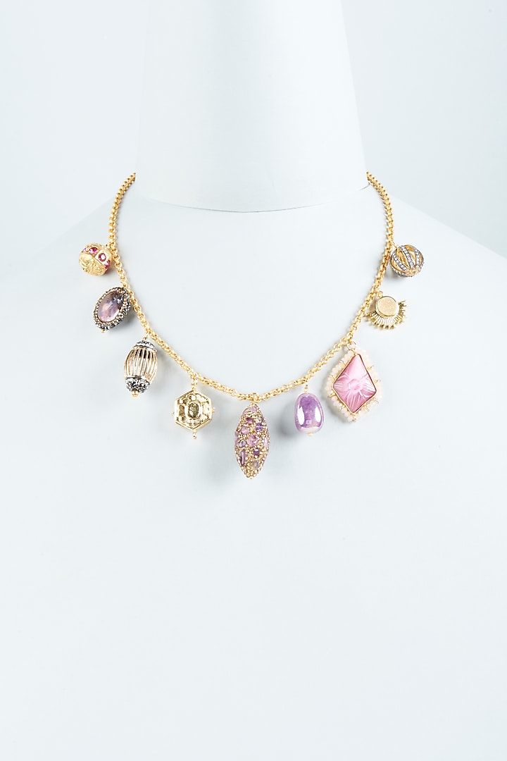 Gold Finish Semi Precious Stone Necklace by Tad Accessories