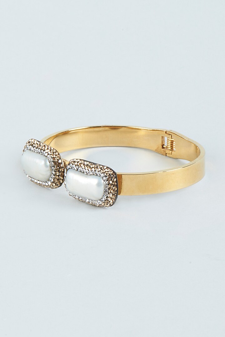 Gold Finish Freshwater Pearl Bangle by Tad Accessories