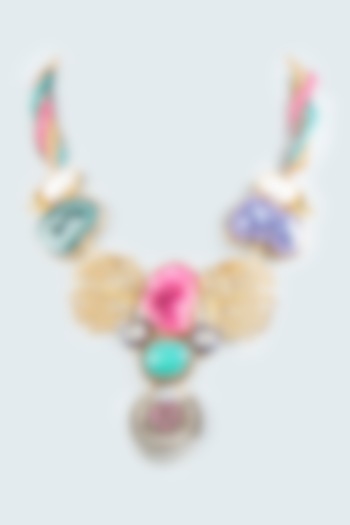 Gold Finish Semi Precious Stone Necklace by Tad Accessories
