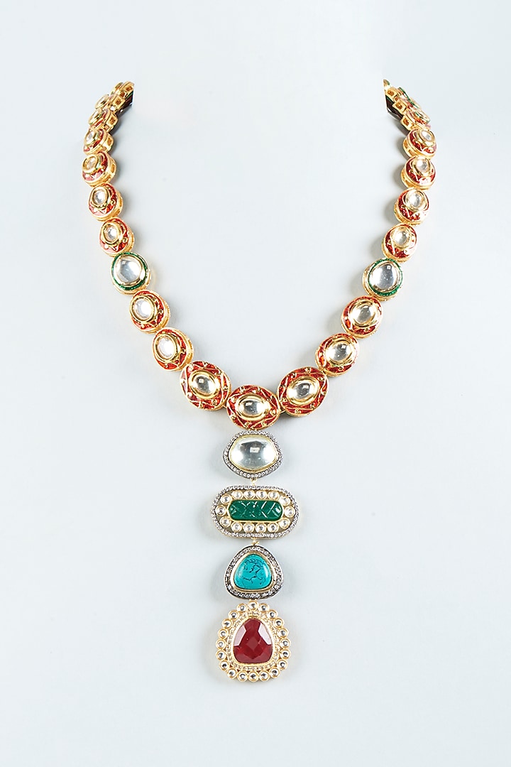 Gold Finish Imitation Kundan Polki Necklace by Tad Accessories