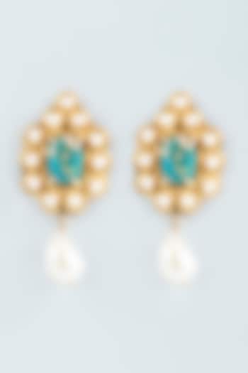 Gold Finish Pearl Earrings by Tad Accessories at Pernia's Pop Up Shop