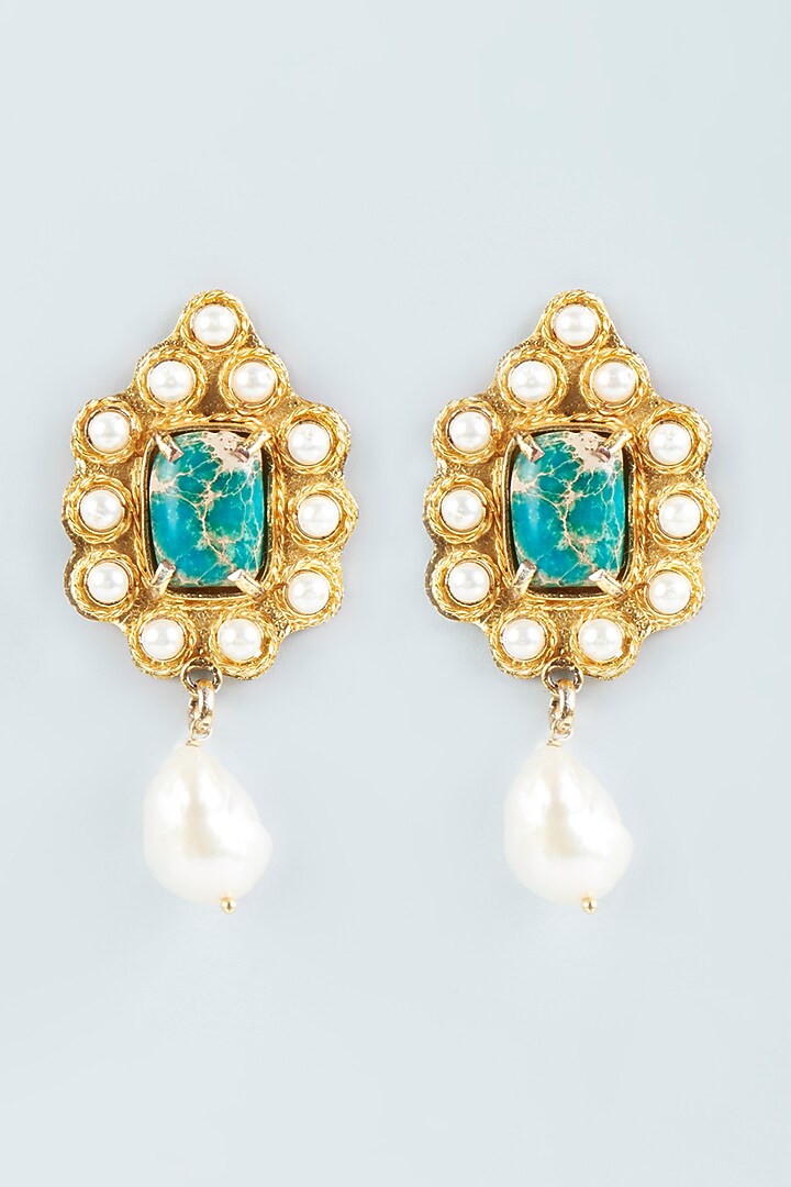Gold Finish Pearl Earrings by Tad Accessories at Pernia's Pop Up Shop