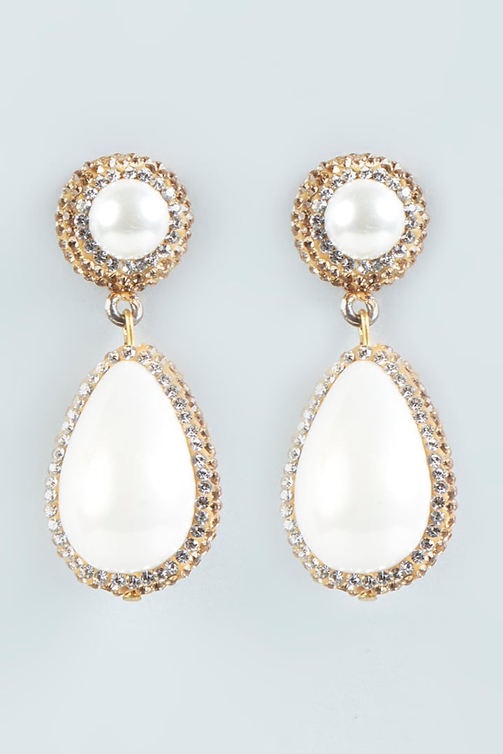 Gold Finish Shell Pearl Earrings by Tad Accessories