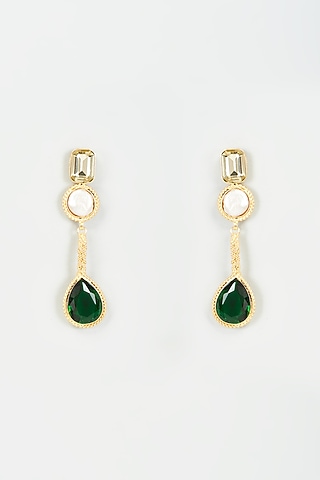 Gold Finish Swarovski & Shell Pearl Dangler Earrings by Tad Accessories