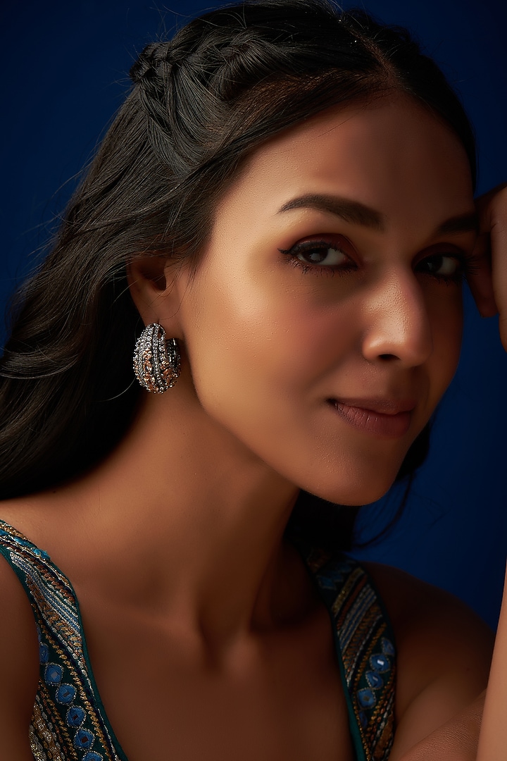 Black Rhodium Finish CZ Stone Hoop Earrings by Tad Accessories at Pernia's Pop Up Shop