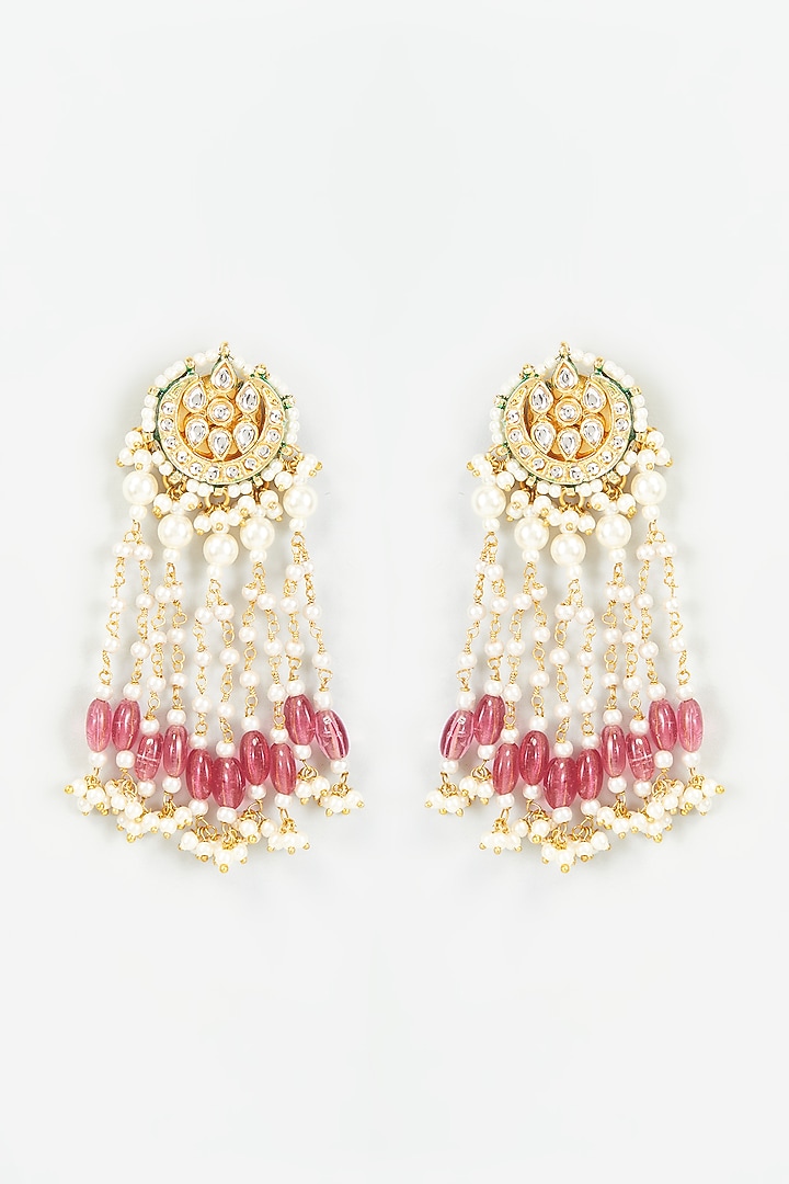 Gold Finish Kundan Polki Dangler Earrings by Tad Accessories at Pernia's Pop Up Shop