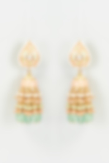 Gold Finish Kundan Polki & Semi-Precious Stone Dangler Earrings by Tad Accessories