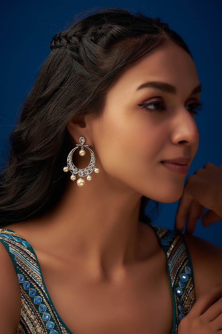 Two-Tone Finish CZ Stone Dangler Earrings by Tad Accessories at Pernia's Pop Up Shop