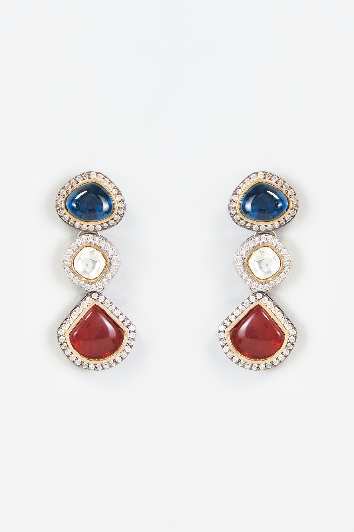 Two-Tone Finish Kundan Polki & Synthetic Stone Dangler Earrings by Tad Accessories