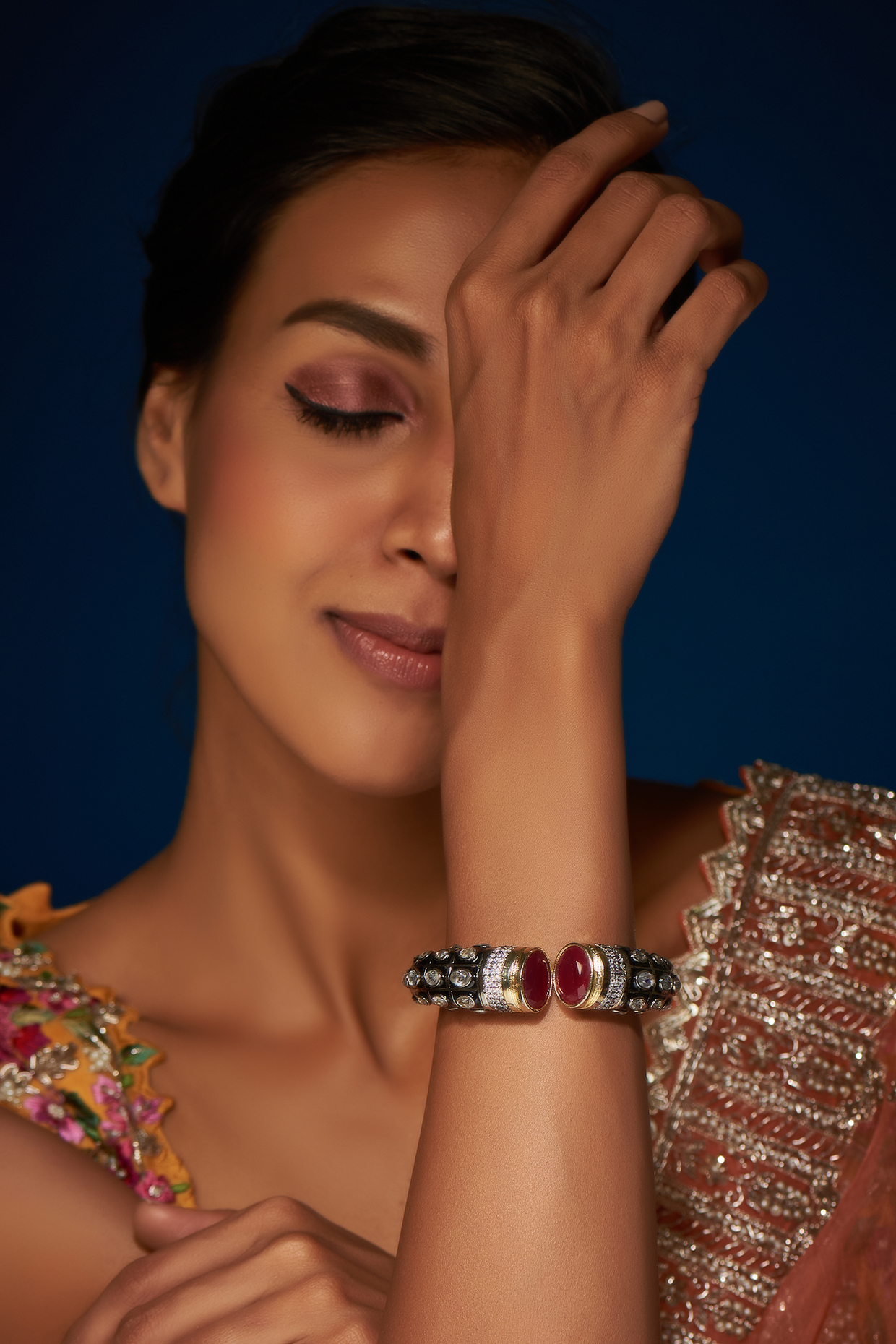 Two-Tone Finish Synthetic & CZ Stone Bangle by Tad Accessories at Pernia's Pop Up Shop