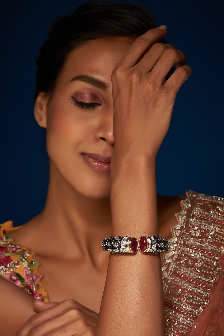 Two-Tone Finish Synthetic & CZ Stone Bangle by Tad Accessories at Pernia's Pop Up Shop