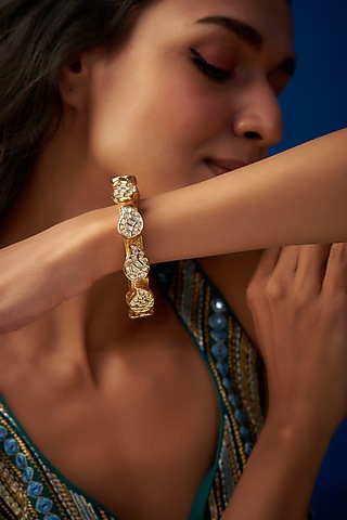 Gold Finish Imitation Polki Bangle by Tad Accessories