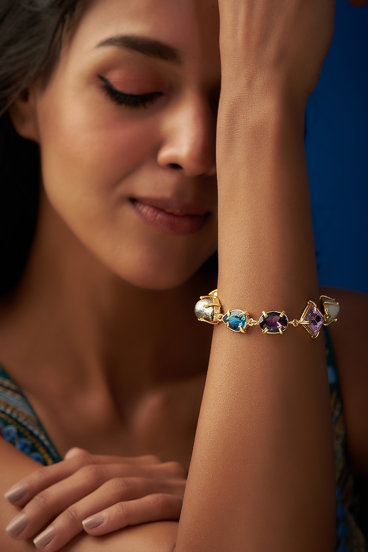 Gold Finish Swarovski Stone Bracelet by Tad Accessories at Pernia's Pop Up Shop