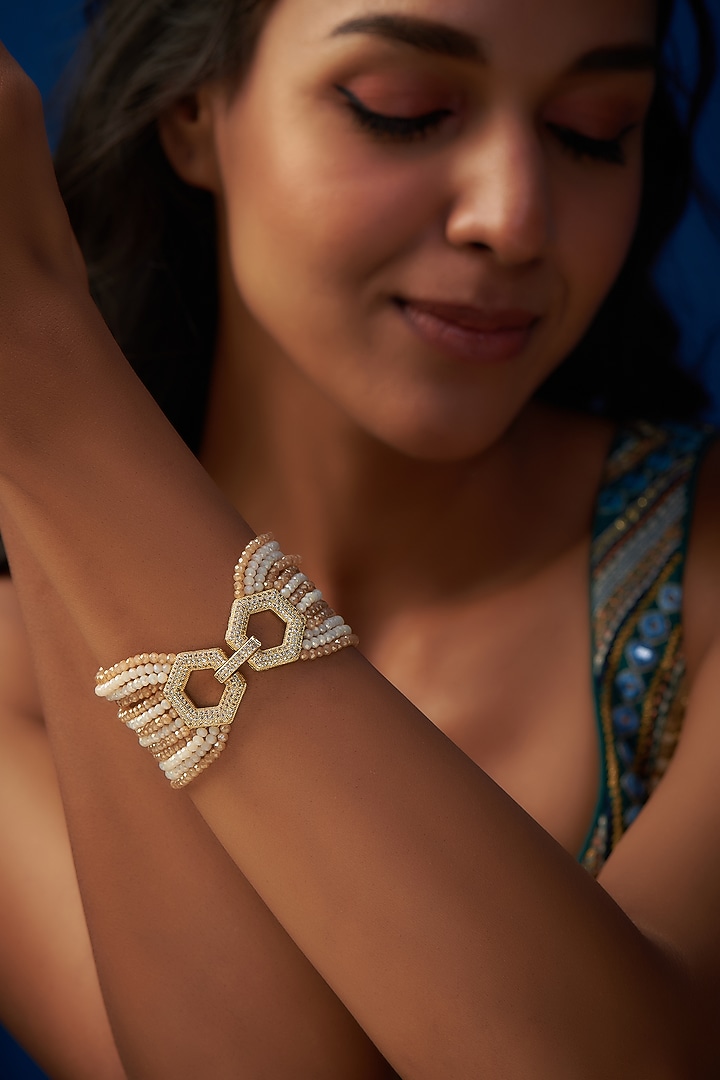 Gold Finish Crystal Beaded Bracelet by Tad Accessories at Pernia's Pop Up Shop