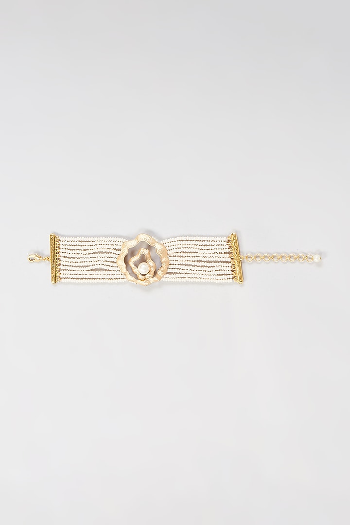Gold Finish Faux Pearl Bracelet by Tad Accessories at Pernia's Pop Up Shop
