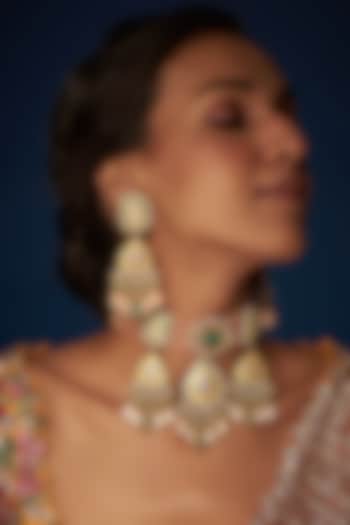 Gold Finish Semi-Precious Meenakari Choker Necklace Set by Tad Accessories at Pernia's Pop Up Shop