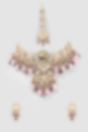 Gold Finish Imitation Polki Meenakari Necklace Set by Tad Accessories