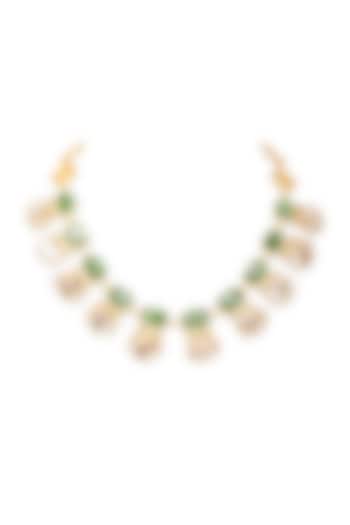 Gold Finish Green Swarovski Stone Necklace by Tad Accessories