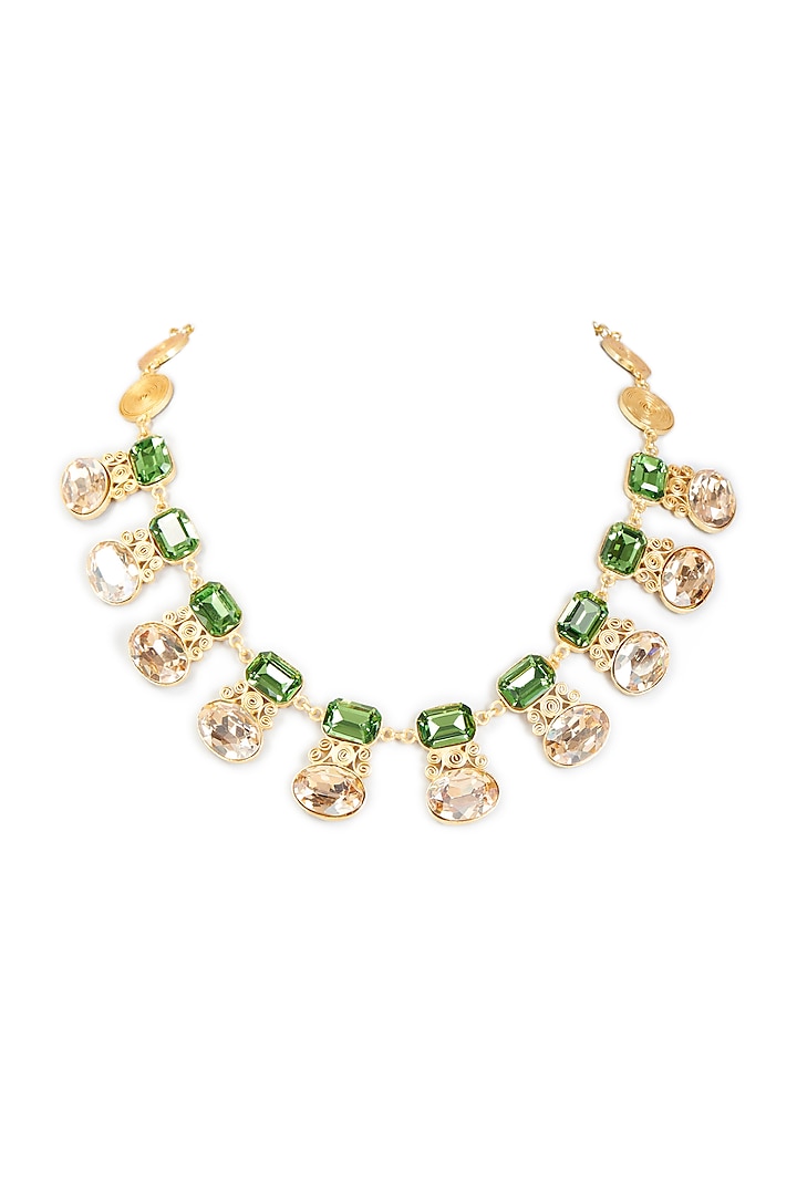 Gold Finish Green Swarovski Stone Necklace by Tad Accessories