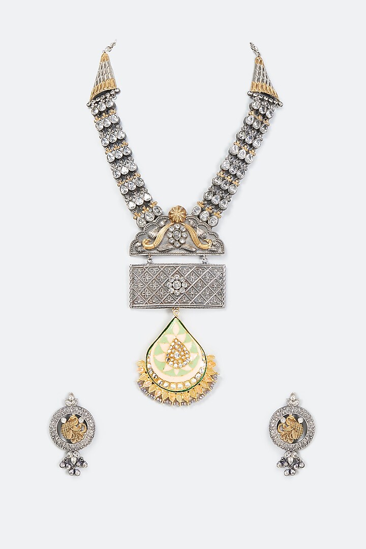 Two Tone Finish Imitation Polki Necklace Set by Tad Accessories at Pernia's Pop Up Shop