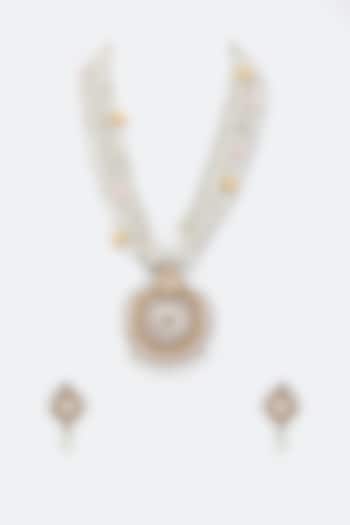 Two Tone Finish Faux Pearl Necklace Set by Tad Accessories at Pernia's Pop Up Shop