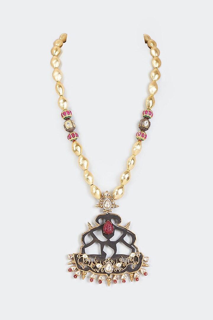 Gold Finish Imitation Polki Necklace by Tad Accessories at Pernia's Pop Up Shop