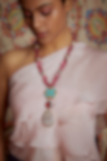 Gold Finish Agate Meenakari Necklace by Tad Accessories at Pernia's Pop Up Shop