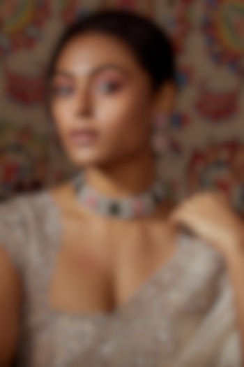 Two Tone Finish Synthetic Stone Necklace Set by Tad Accessories at Pernia's Pop Up Shop