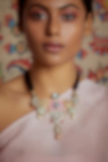 Gold Finish Meenakari Necklace With Semi Precious Stones by Tad Accessories at Pernia's Pop Up Shop