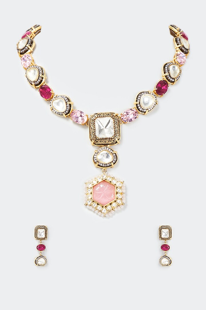 Two Tone Finish Swarovski Stone Necklace Set by Tad Accessories at Pernia's Pop Up Shop