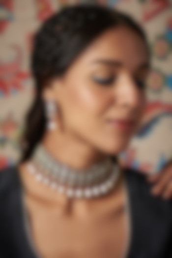 Two Tone Finish Semi Precious Stone Necklace Set by Tad Accessories at Pernia's Pop Up Shop