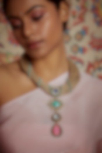 Gold Finish Imitation Polki Jute Necklace by Tad Accessories at Pernia's Pop Up Shop