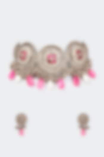 Two Tone Finish Semi Precious Stone Necklace Set by Tad Accessories at Pernia's Pop Up Shop